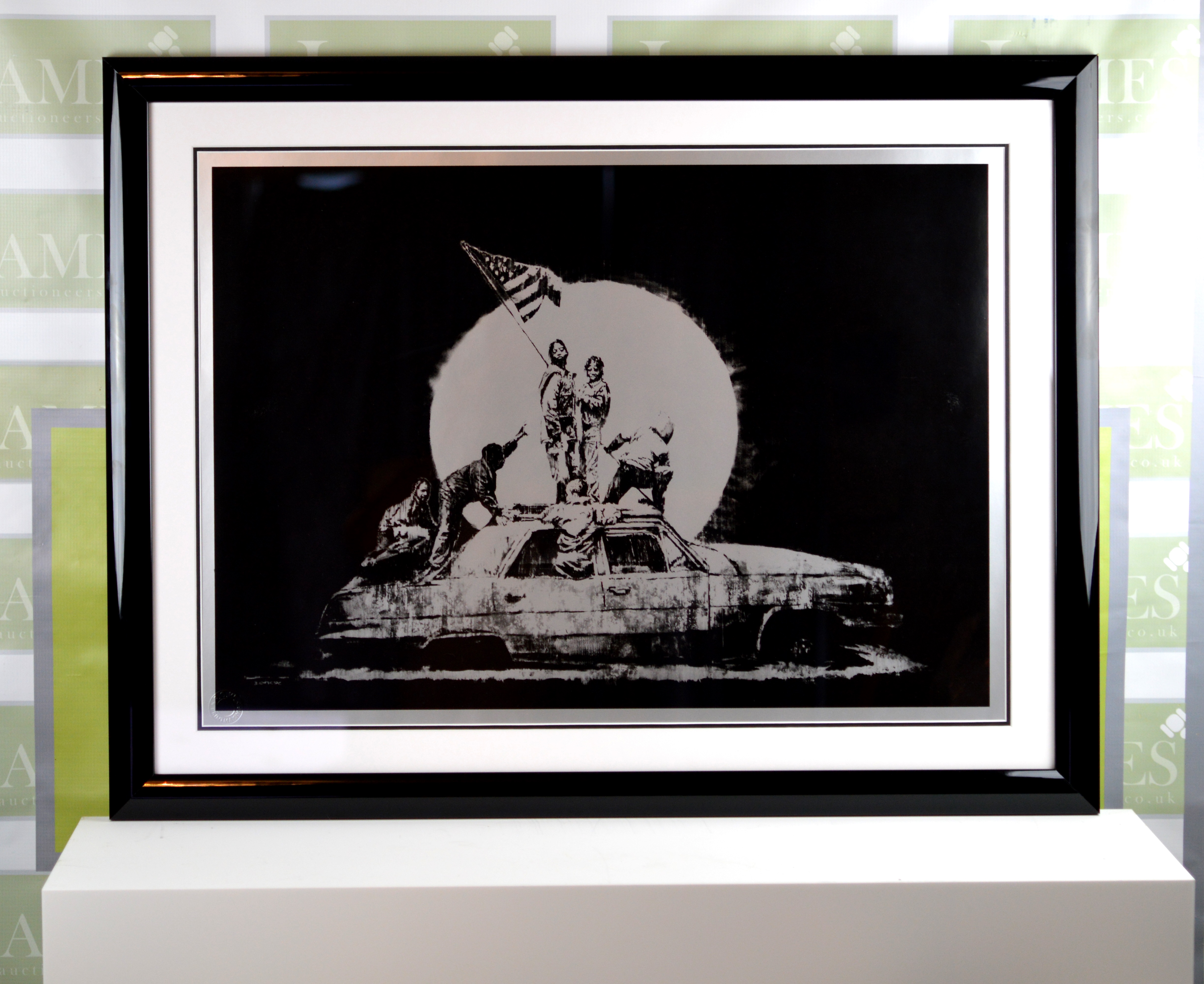 Banksy- The flag Iwo Jima, POW certification included.professionally framed