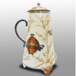 Imari pot, Japanese, 20th century  Coffee pot with a cover on three trefoil legs. There is a hole in