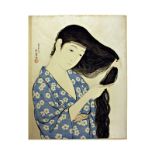 Goyo Hashiguchi, A young woman combing her hair., 20th Century, Japanese Woodblock Print