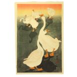 Koson Ohara, A Gaggle of Six Geese, 20th Century, Japanese Woodblock Print