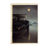 Hasui Kawase, Amagasaki Daimotsu, 20th Century, Japanese Woodblock Print