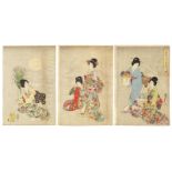 Chikanobu Yoshu, Tsukimi no Utage, 19th Century, Japanese Woodblock Print