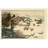 Hiroshi Yoshida, Snow in Kashiwabara, 20th Century, Japanese Woodblock Print