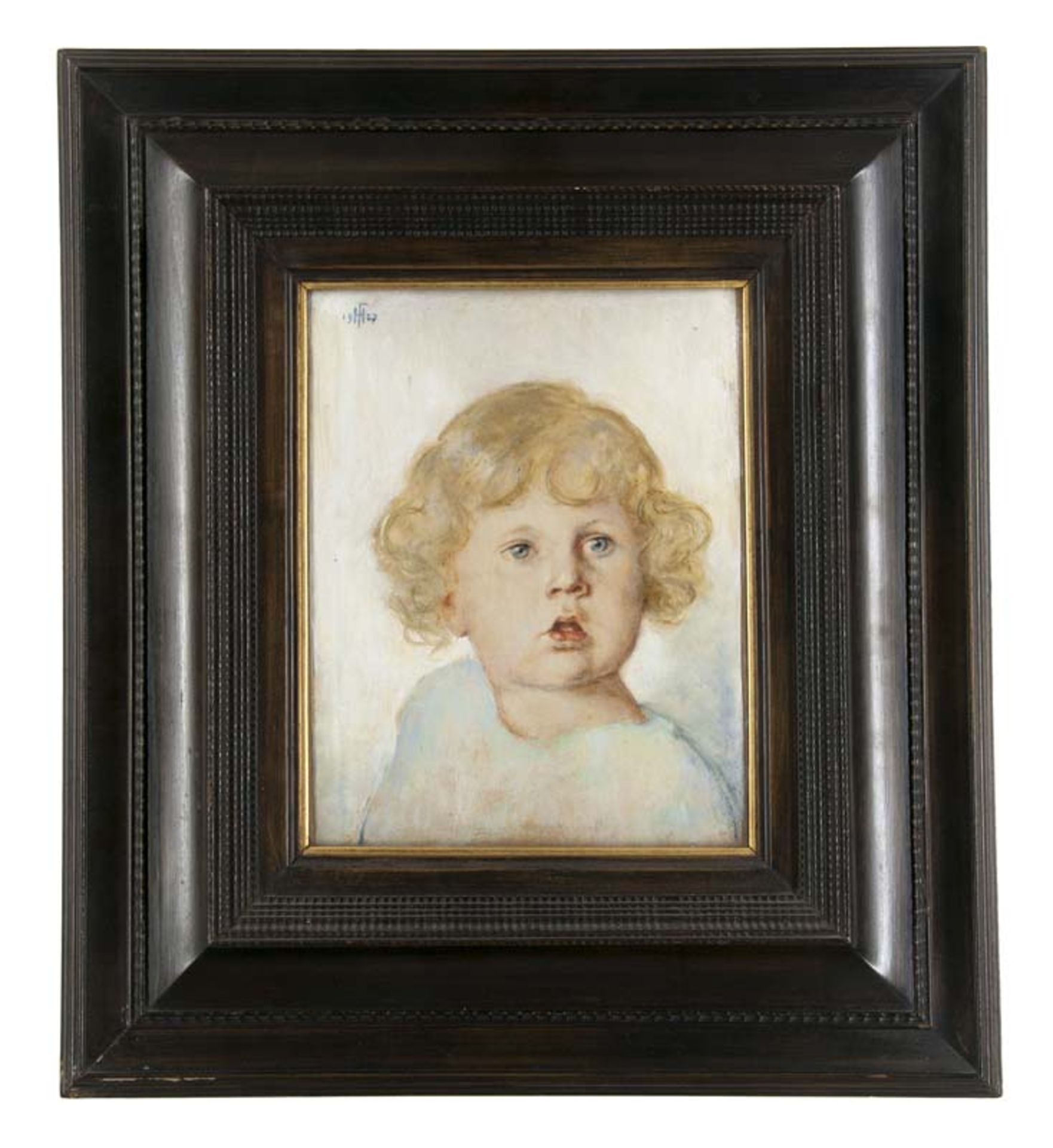 Flüggen, Hans. (1875 München - 1942 Riedering). Kinderportrait. 1927. Öl auf Leinwand. 20 x 25 cm.