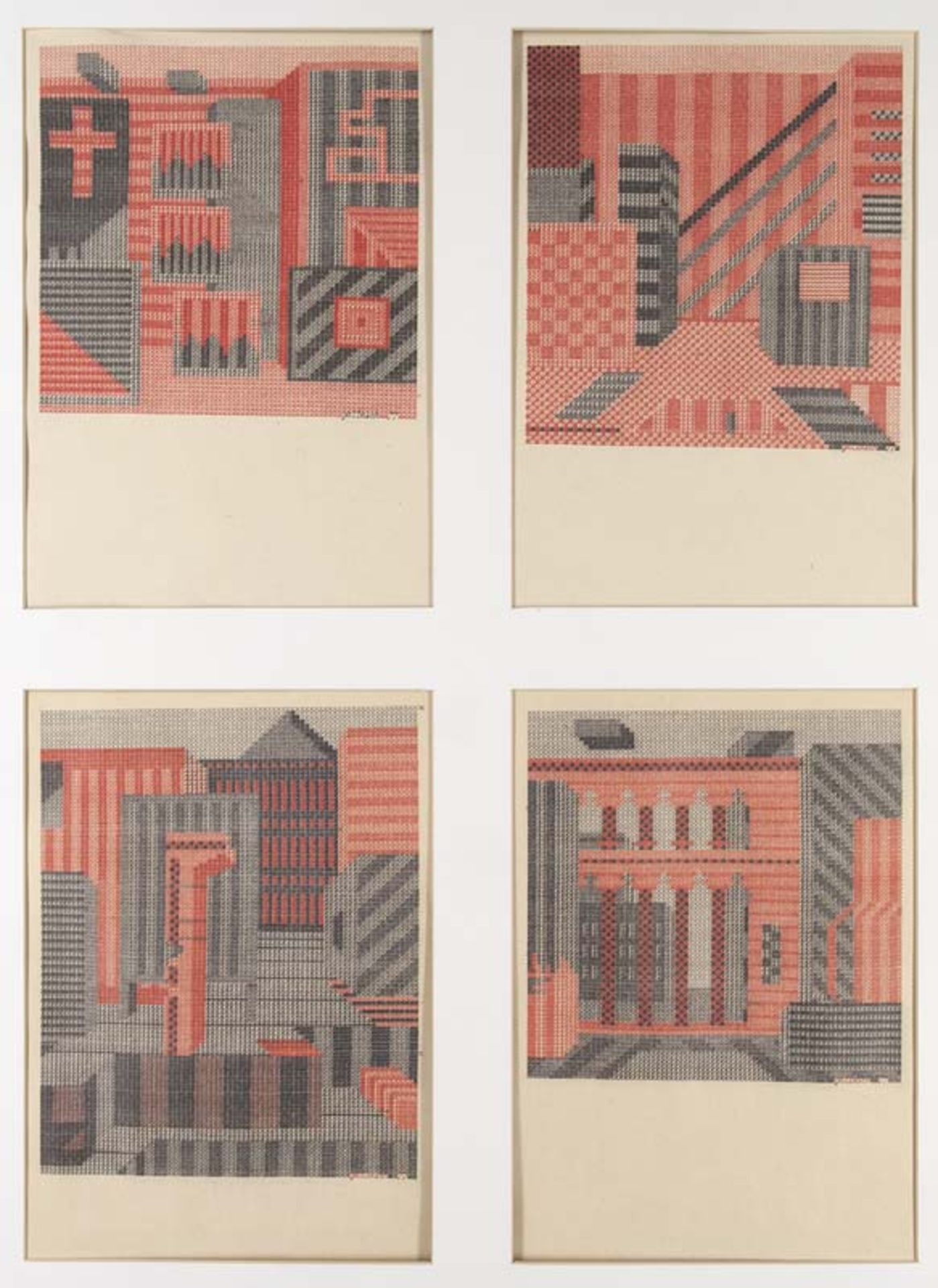 Gallasch, Harald. (1949 Dresden). o.T. 1977. Schreibmaschine in Rot, Schwarz und Grau auf 4 Blatt