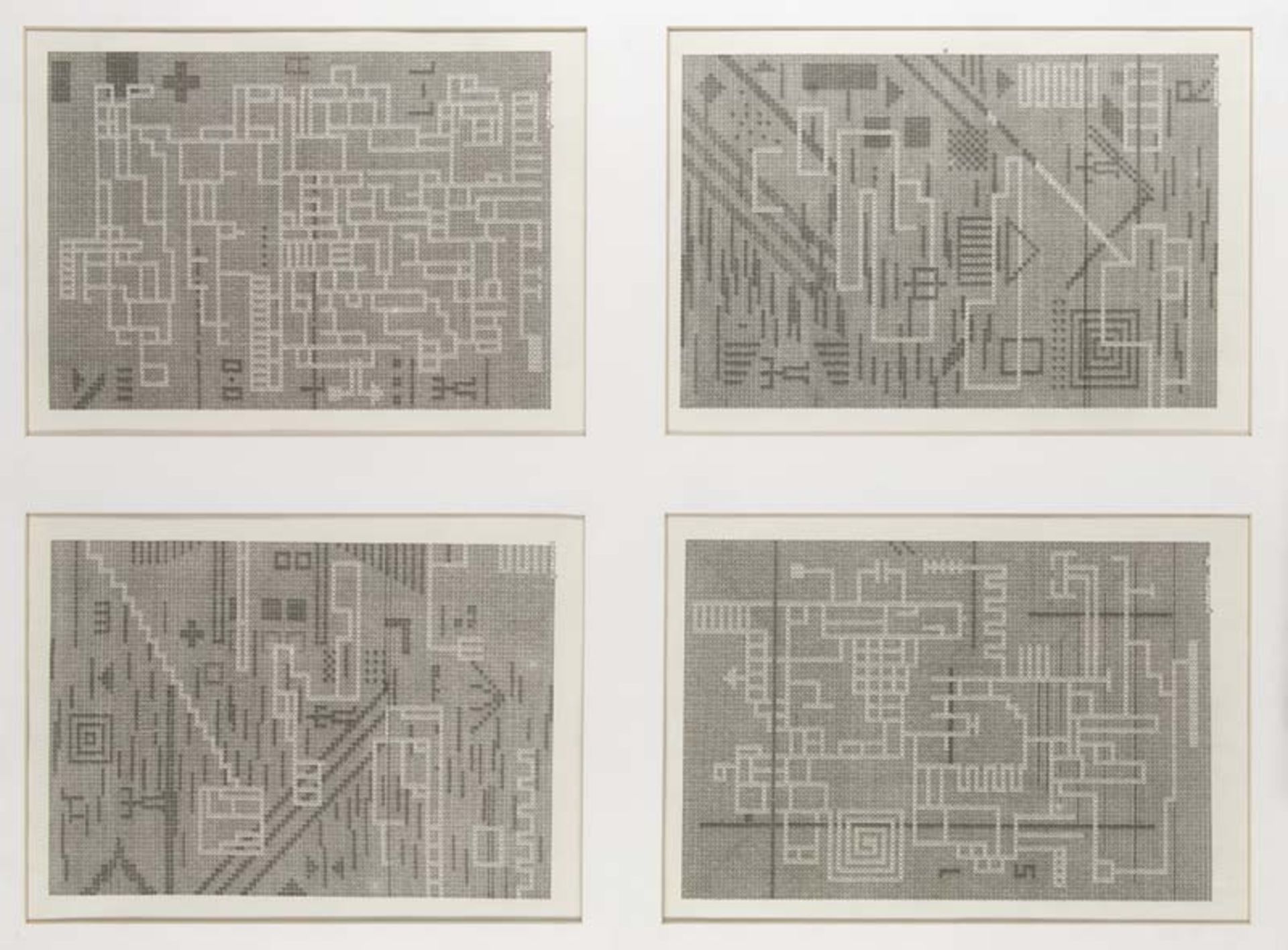 Gallasch, Harald. (1949 Dresden). o.T. 1970. Schreibmaschine in Grau auf 4 Blatt Papier. Je 28,5 x