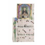 Antiphonar - - Antiphonarfragment mit goldgehöhter Miniatur und bewohnter Fleuronéeinitiale.