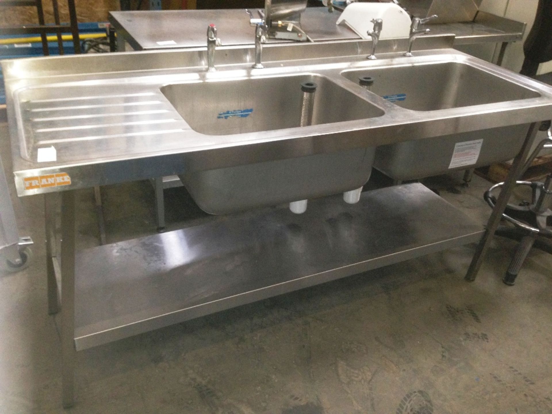 180x70cm Franke Stainless steel deep double bowl sink with taps