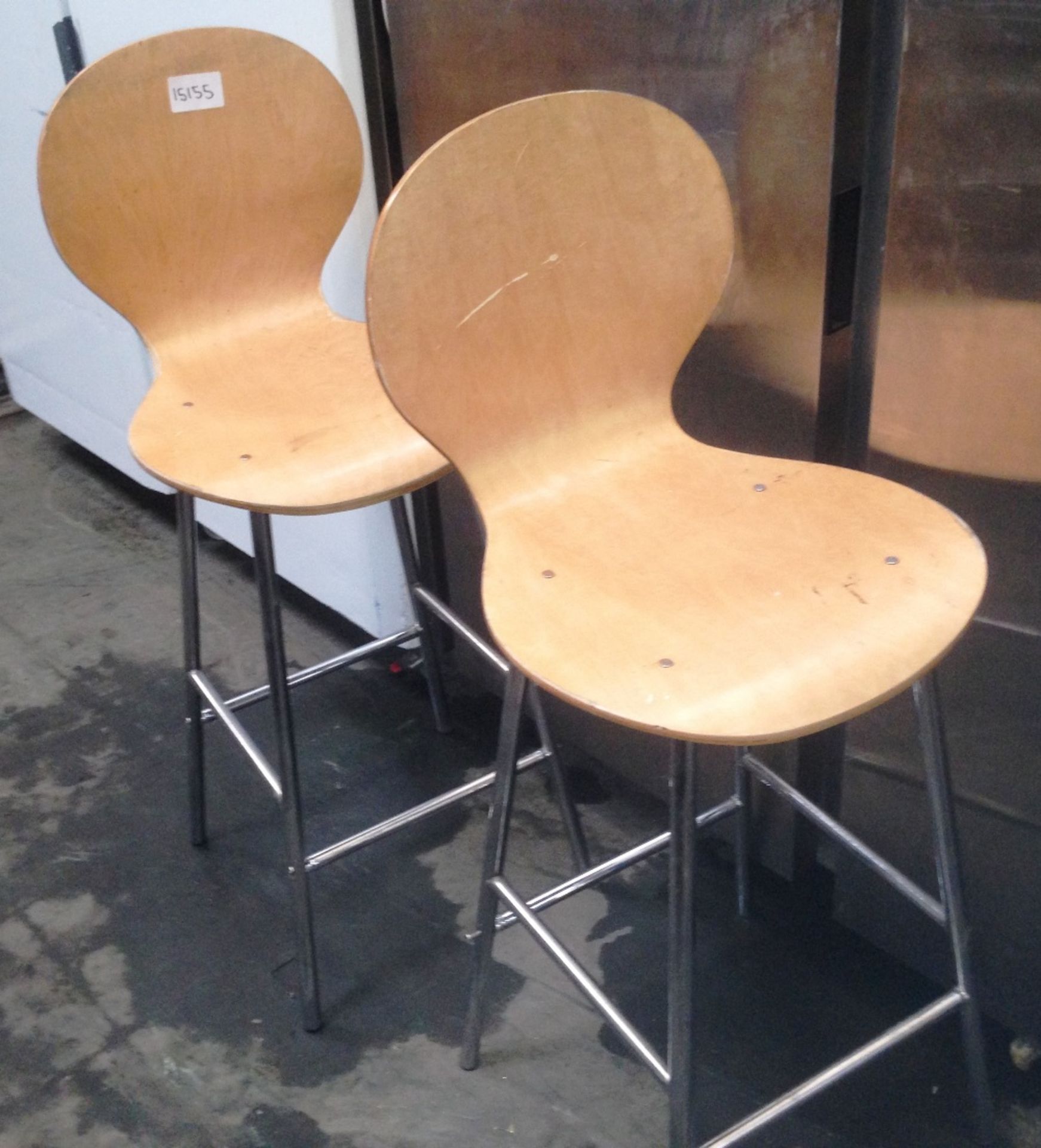 2 x Wood and chrome bar stools