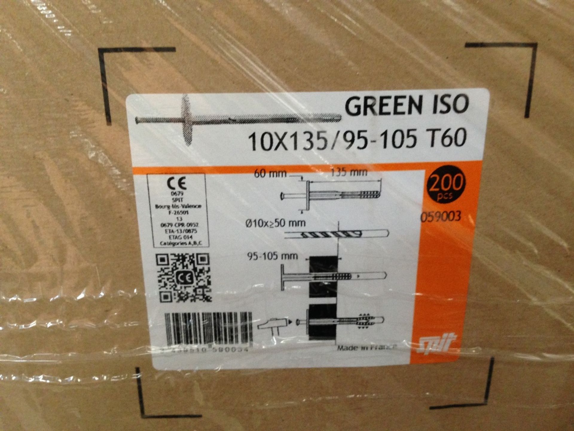 Pallet of SPIT Green Iso 10x135/95-105 T60 nailed in plastic anchors 55 boxes x 200 pieces - Image 2 of 2
