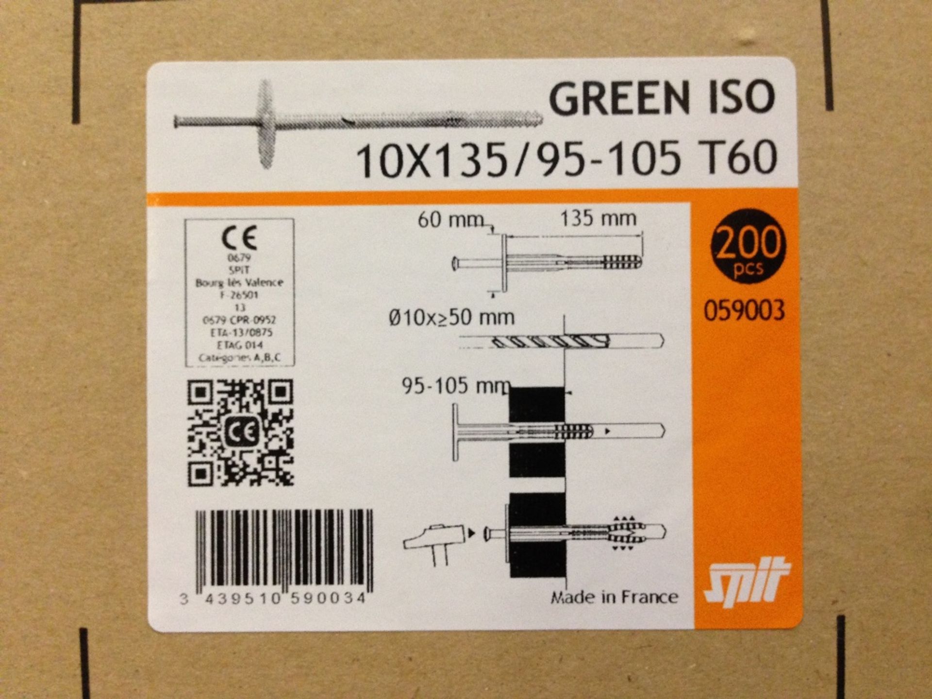 Pallet of SPIT Green Iso 10x135/95-105 T60 nailed in plastic anchors 40 boxes x 200 pieces - Image 2 of 2