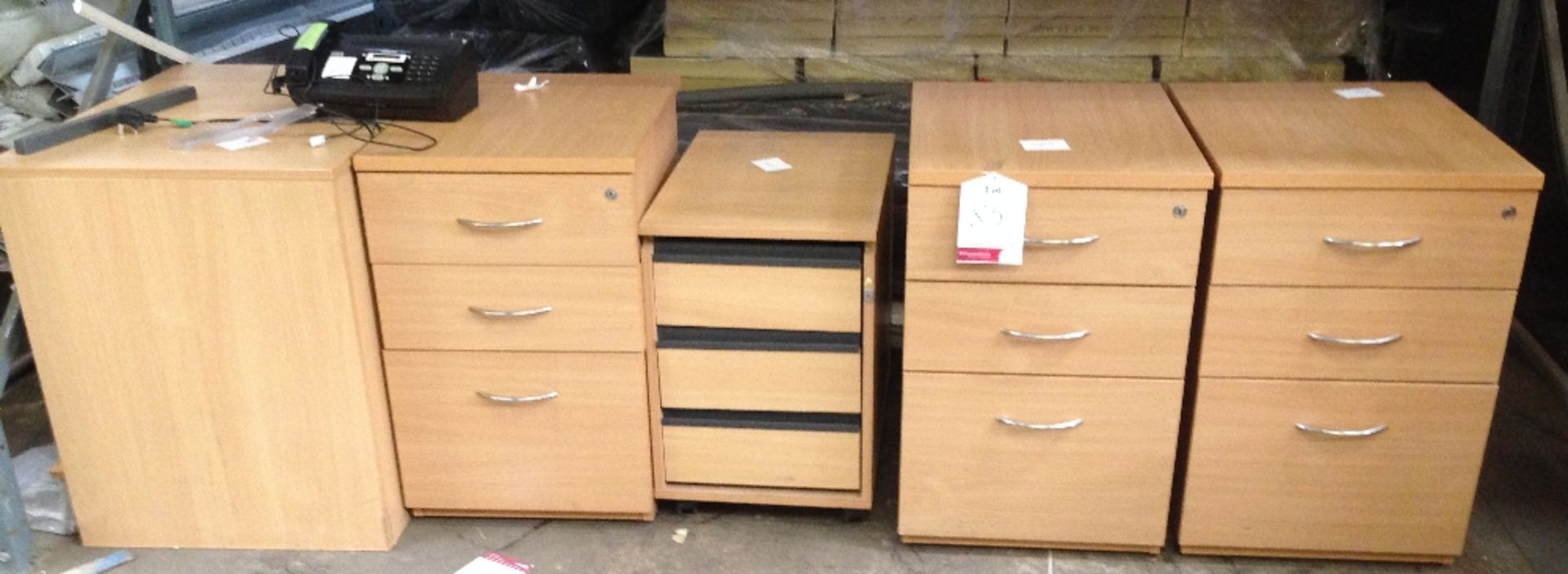4 x Office pedestal drawer units and shelf some require attention plus fax machine