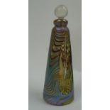 An Okra Glass tapering marbled glass perfume bottle with faceted glass panel engraved to base 1986