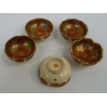 Five miniature scallop edged Satsuma bowls decorated with the thousand flower design.