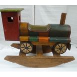 A contemporary painted wooden 'train' rocker.