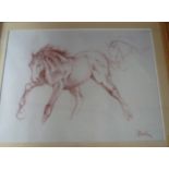 J. Aully (?), a pastel sketch of a galloping horse, signed.