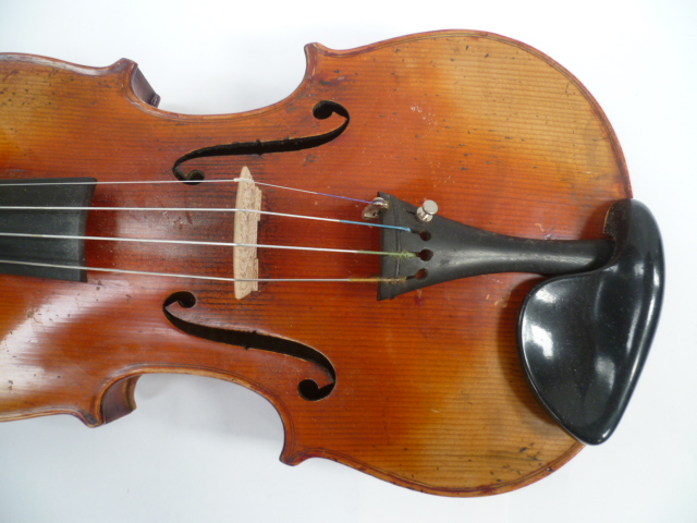 An early 20th century violin (possibly Berlin School) complete with Lupot bow, contained within an - Image 5 of 10