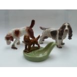 A Dahl Jensen Copenhagen china Setter dog figure, a Staffordshire style hound and a Wade pipe