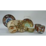 An assortment of Japanese porcelain tea wares to include Noritake, Imari and Satsuma designs,