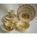 A selection of Royal Doulton Bunnykins plates of various sizes, a feeding bowl, one other bowl, a