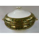 Three Wedgwood green 'Florentine' patterned circular lidded two-handled tureens, a similar Spode