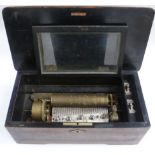 A late 19th century rosewood cased brass six air musical box with 6'' cylinder.