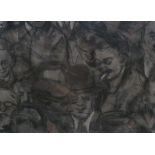 Sally Meyer, a charcoal and chalk on paper depicting a crowd of faces, 'At the Races', 2001.