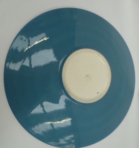 A large Poole Pottery charger from the Delphis range decorated with deep turquoise and burgundy - Image 2 of 2