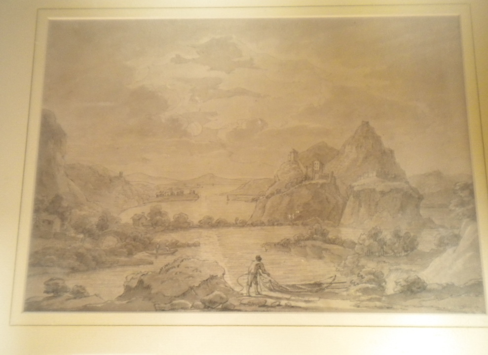 Thomas Sunderland, a pencil and wash sketch of Dumbarton Castle within an extensive landscape,