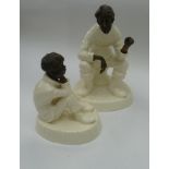 A Minton cream glaze and bronze effect finish figurine of a seated elderly man, 'Travellers