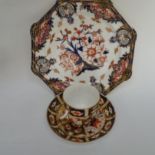 A Royal Crown Derby octagonal plate decorated in the Imari palette with 'bamboo' border and a