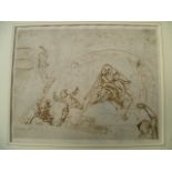 A Renaissance pen and ink design for an altarpiece depicting the Madonna and Child with putti and