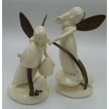 A pair of Minton (Royal Doulton) cream glazed and bronze effect fairy figurines, 'Meadowsweet' (