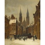 ANTON DOLL
1826 - München - 1887

Nürnberg: Karolinenstraße mit Lorenzkirche im Winter.

Öl auf