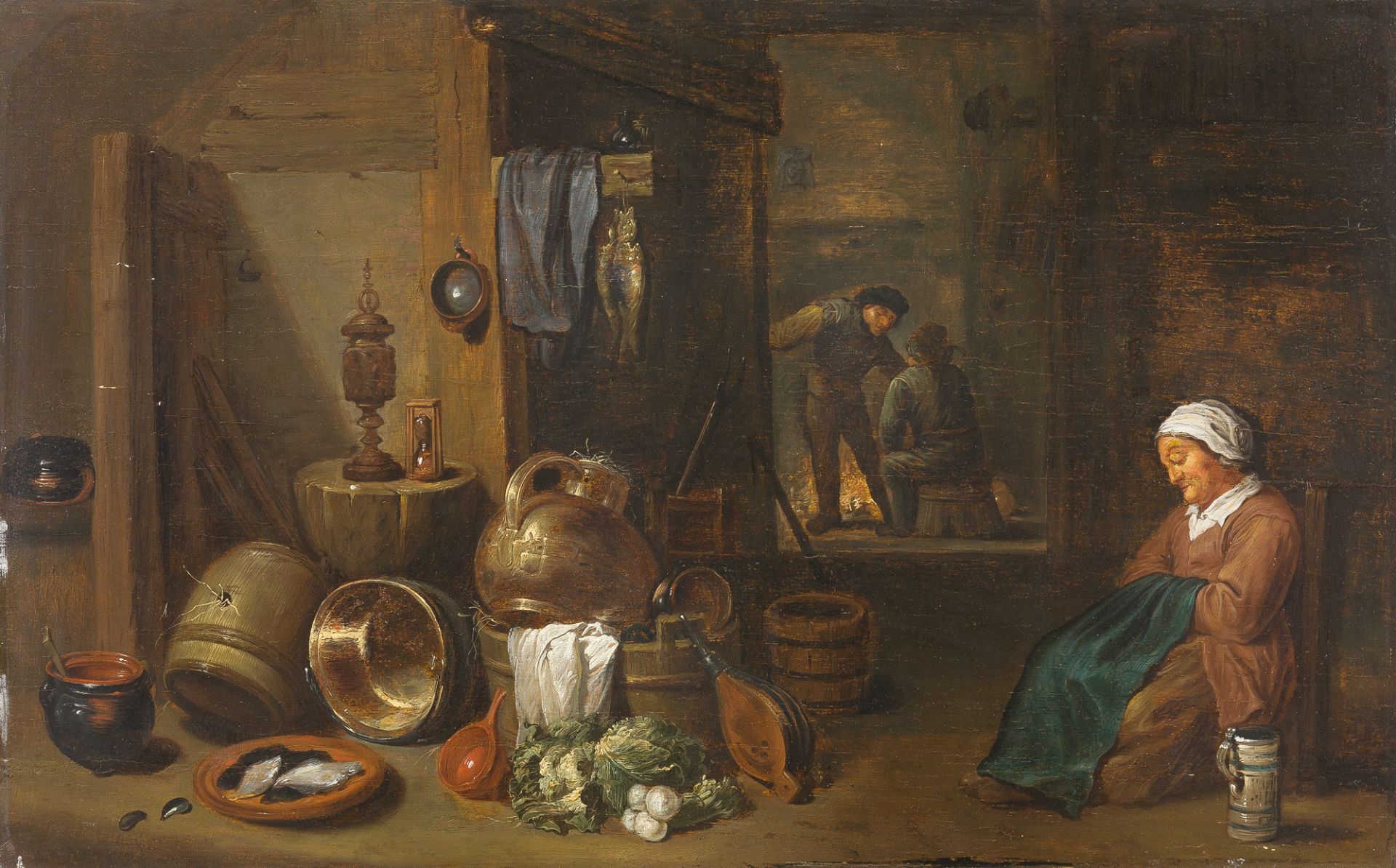 DAVID TENIERS d. J. (UMKREIS)
1610 Antwerpen - Brüssel 1690

Küchenstillleben mit schlafender Magd.