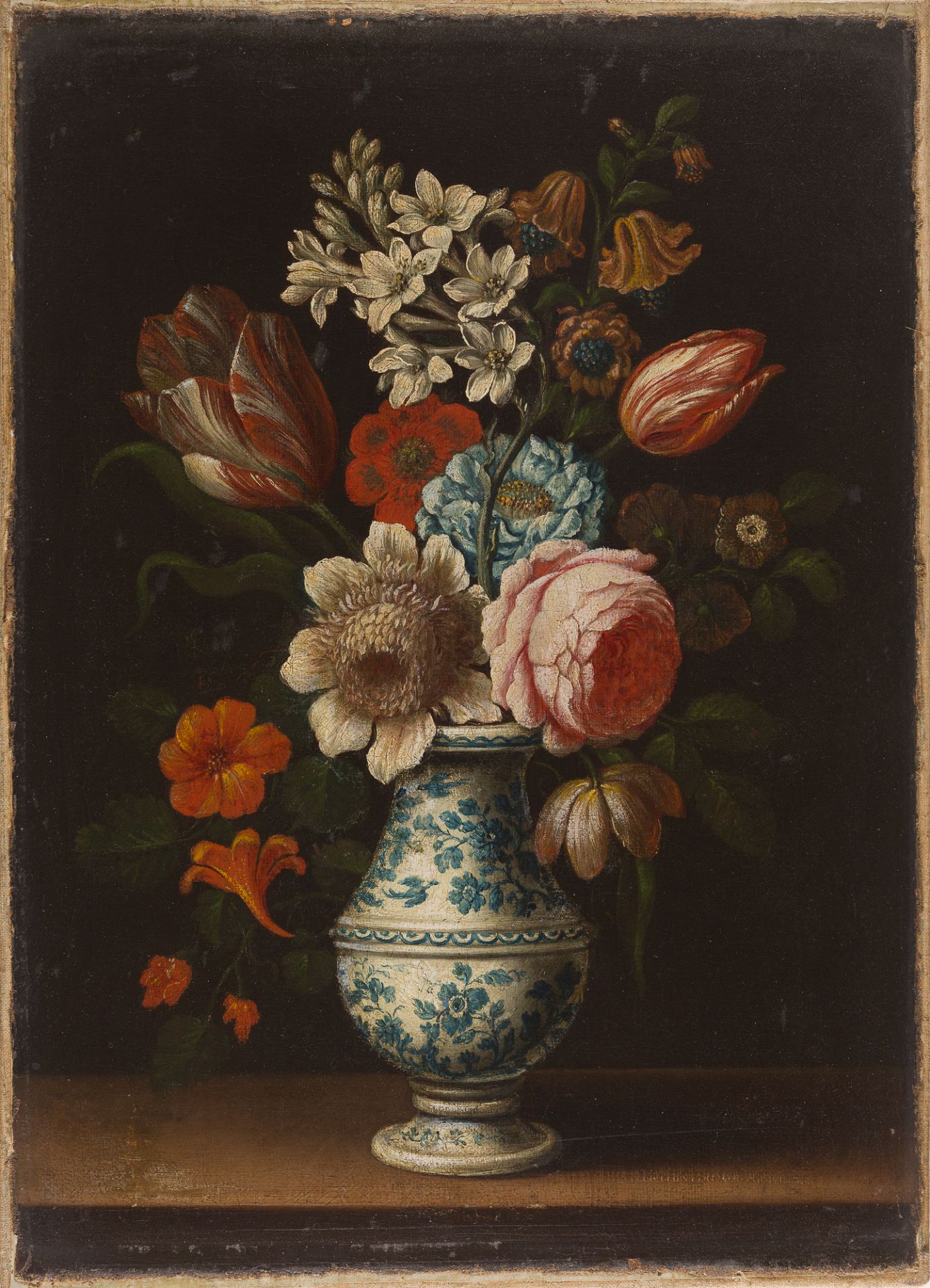 DEUTSCH


Blumenstrauß.

Öl auf Leinwand, doubliert. (Wohl 18. Jh.). 52 : 38 cm. Gerahmt.
Wohl