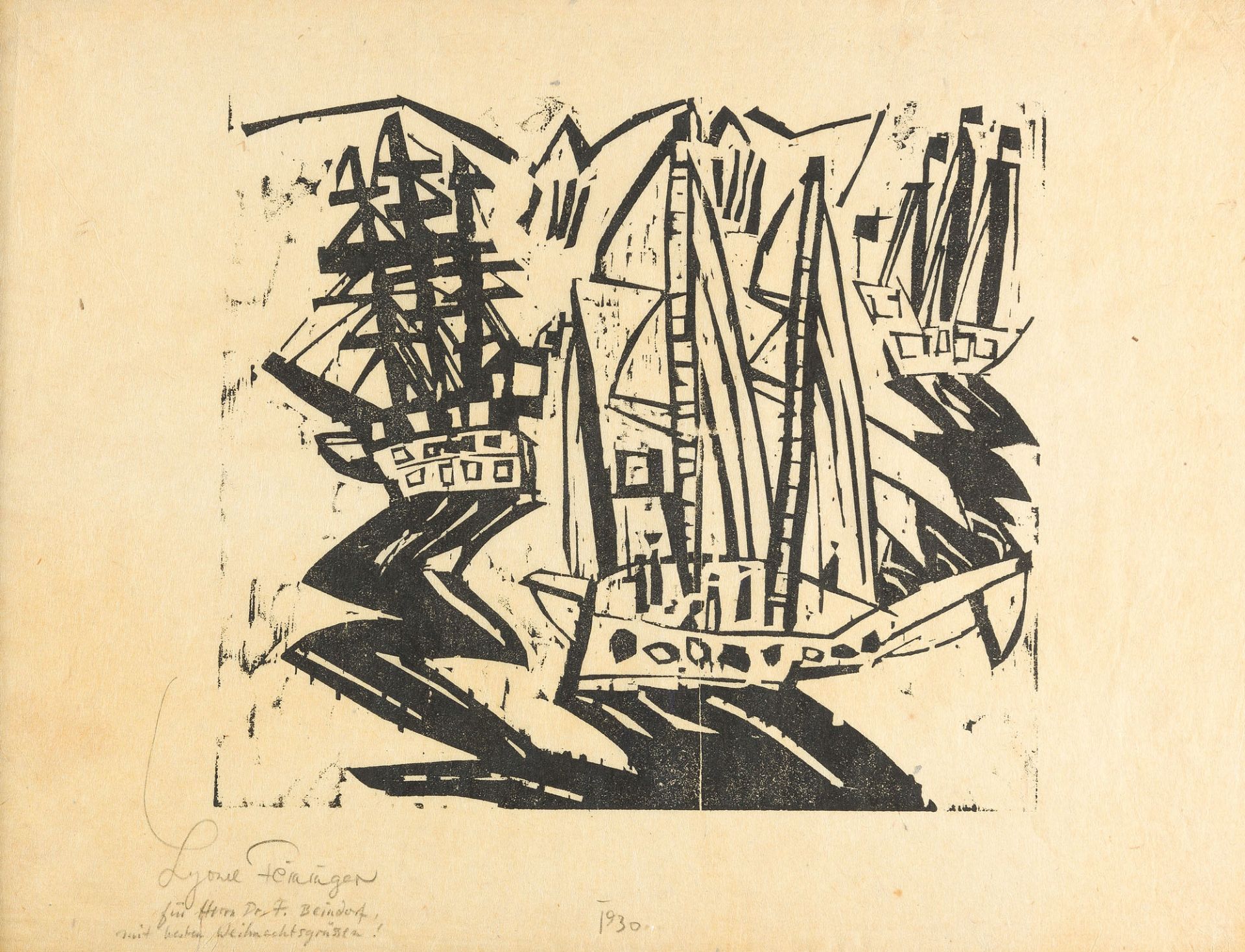 LYONEL FEININGER
1871 - New York - 1956

Schiffe (drei Segelschiffe).
1919
Holzschnitt auf
