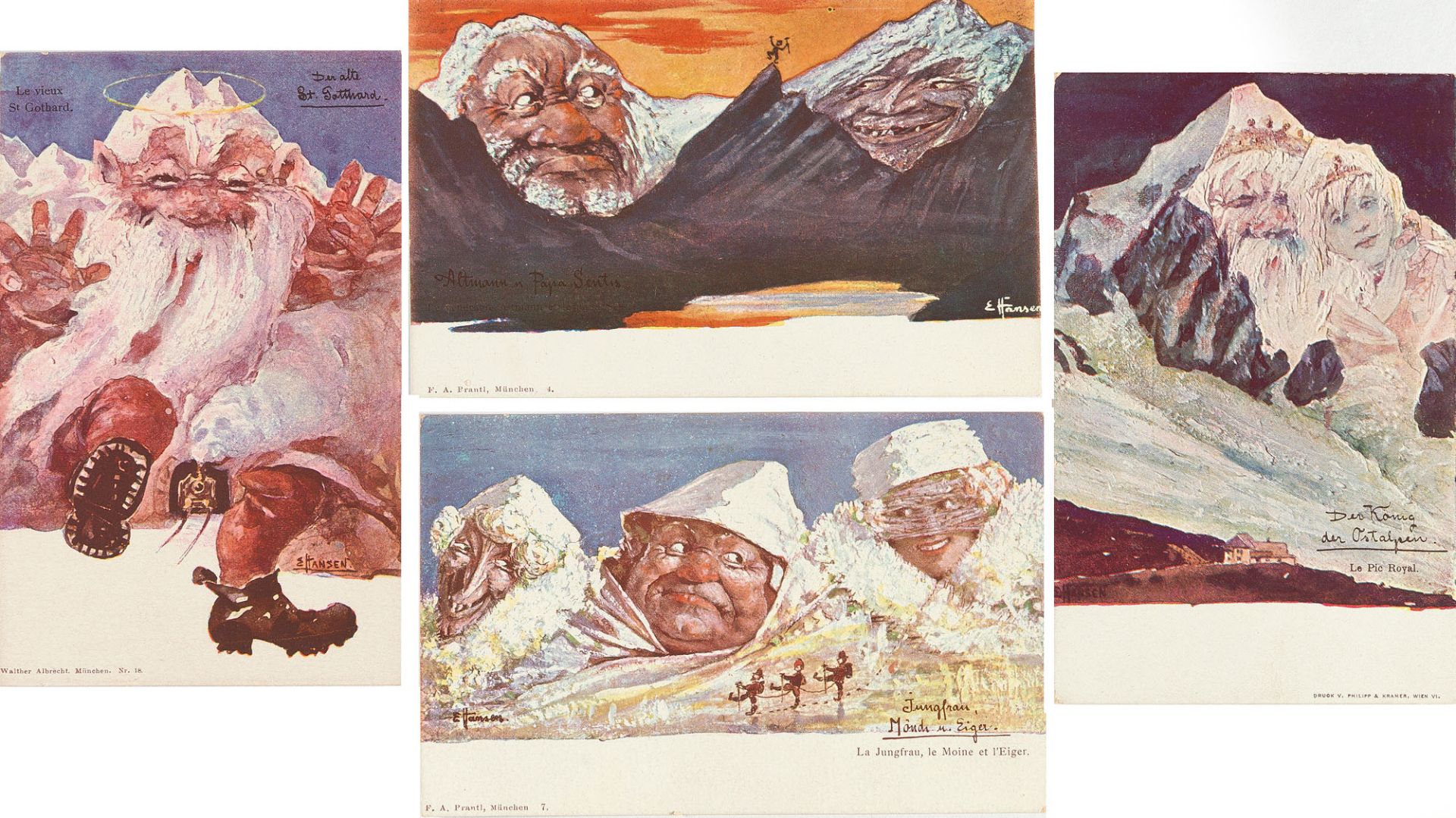 EMIL NOLDE
1867 Nolde - Seebüll 1956

Folge von 30 Bll.: Bergpostkarten.
1896
Farbiges Klischee