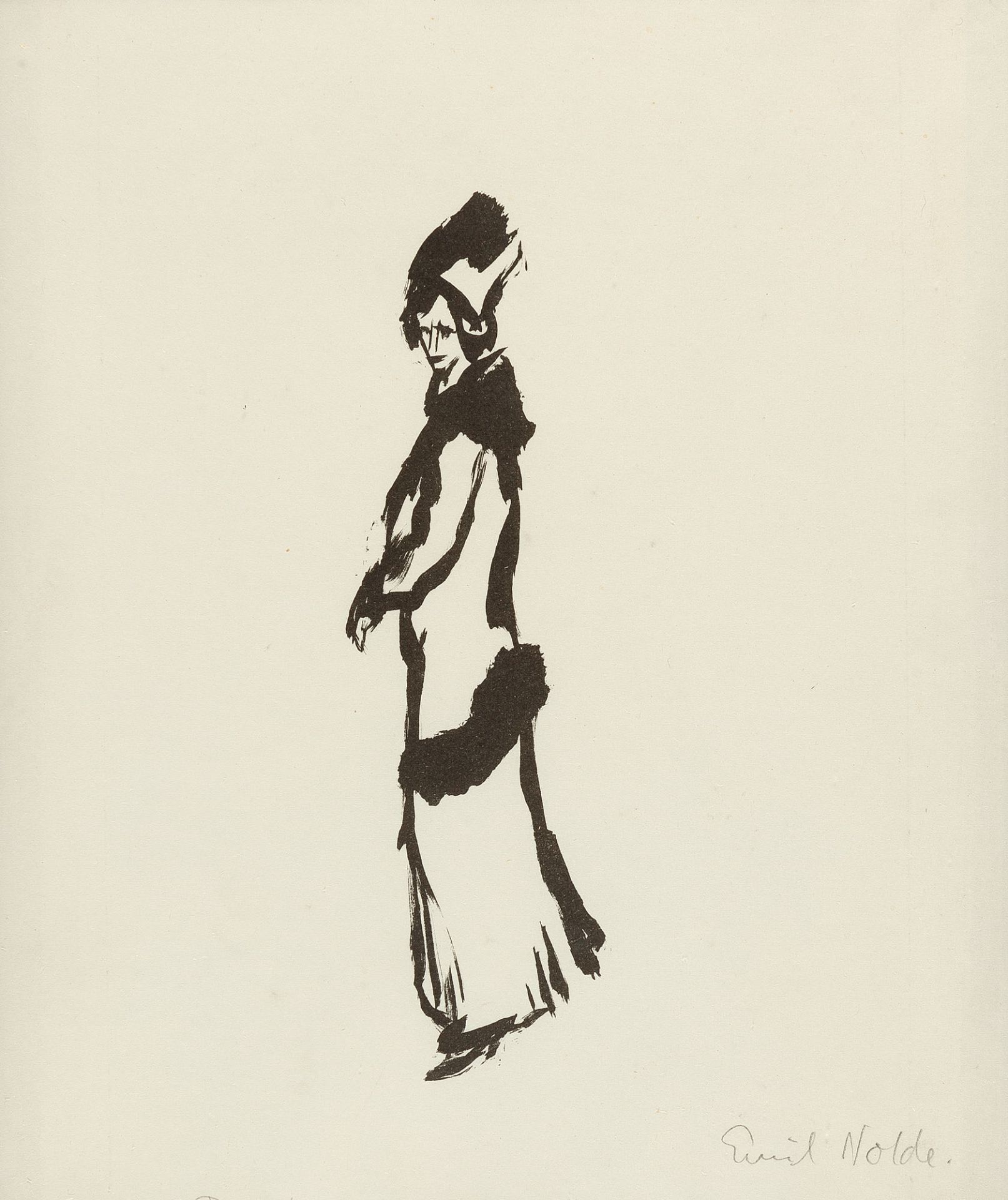 EMIL NOLDE
1867 Nolde - Seebüll 1956

Stehende Frau (klein).
1911
Lithographie auf Velin. (1911).