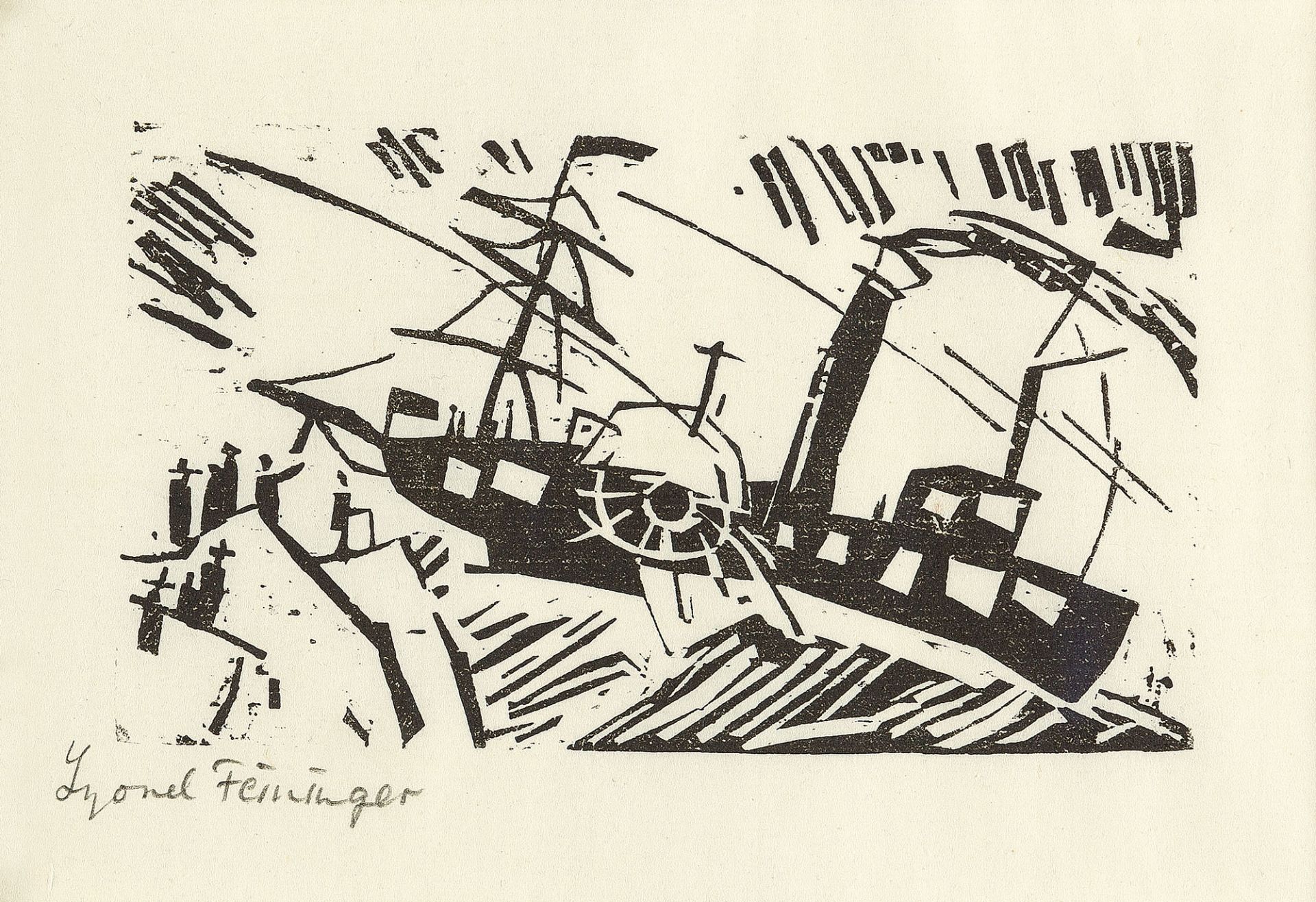 LYONEL FEININGER
1871 - New York - 1956

Raddampfer.
1918
Holzschnitt auf feinem Bütten. (1918). Ca.