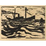 EMIL NOLDE
1867 Nolde - Seebüll 1956

Fischdampfer.
1910
Holzschnitt auf bräunlichem Japan. (