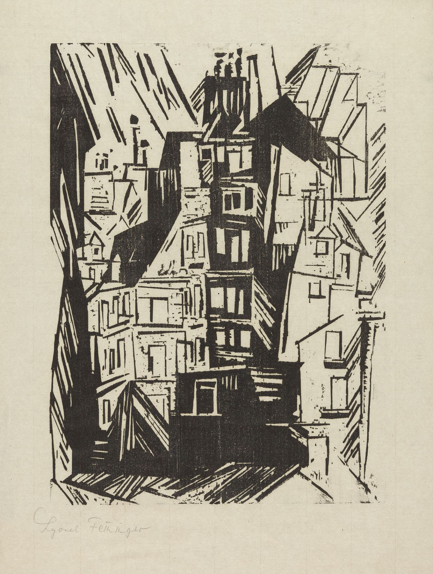 LYONEL FEININGER
1871 - New York - 1956

Pariser Häuser.
1920
Holzschnitt auf dünnem Japanbütten. (