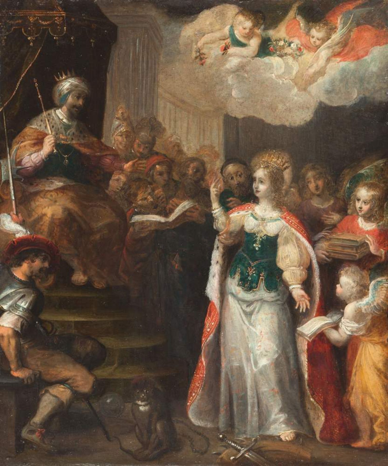 MICHIEL COIGNET II.
1622 ? - Antwerpen - nach 1646

Die heilige Katharina von Alexandrien vor