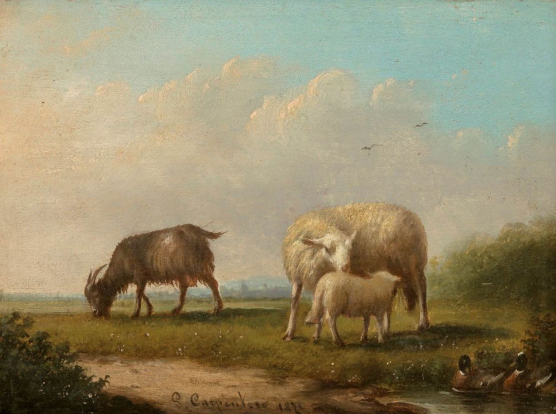 Henri Jos. Gommarus Carpentero 1820 Antwerpen - 1874 Brüssel - Schafe und Geflügel - Öl/Holz. 18 x - Bild 2 aus 2
