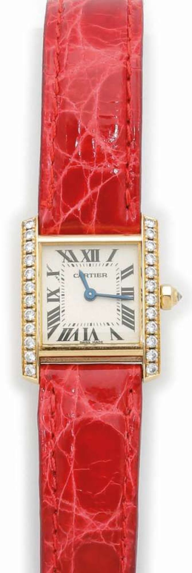 Cartier-Damenarmbanduhr mit Brillanten Fa. Cartier, Schweiz. Modell: Tank Francaise. 750er GG, - Bild 2 aus 2