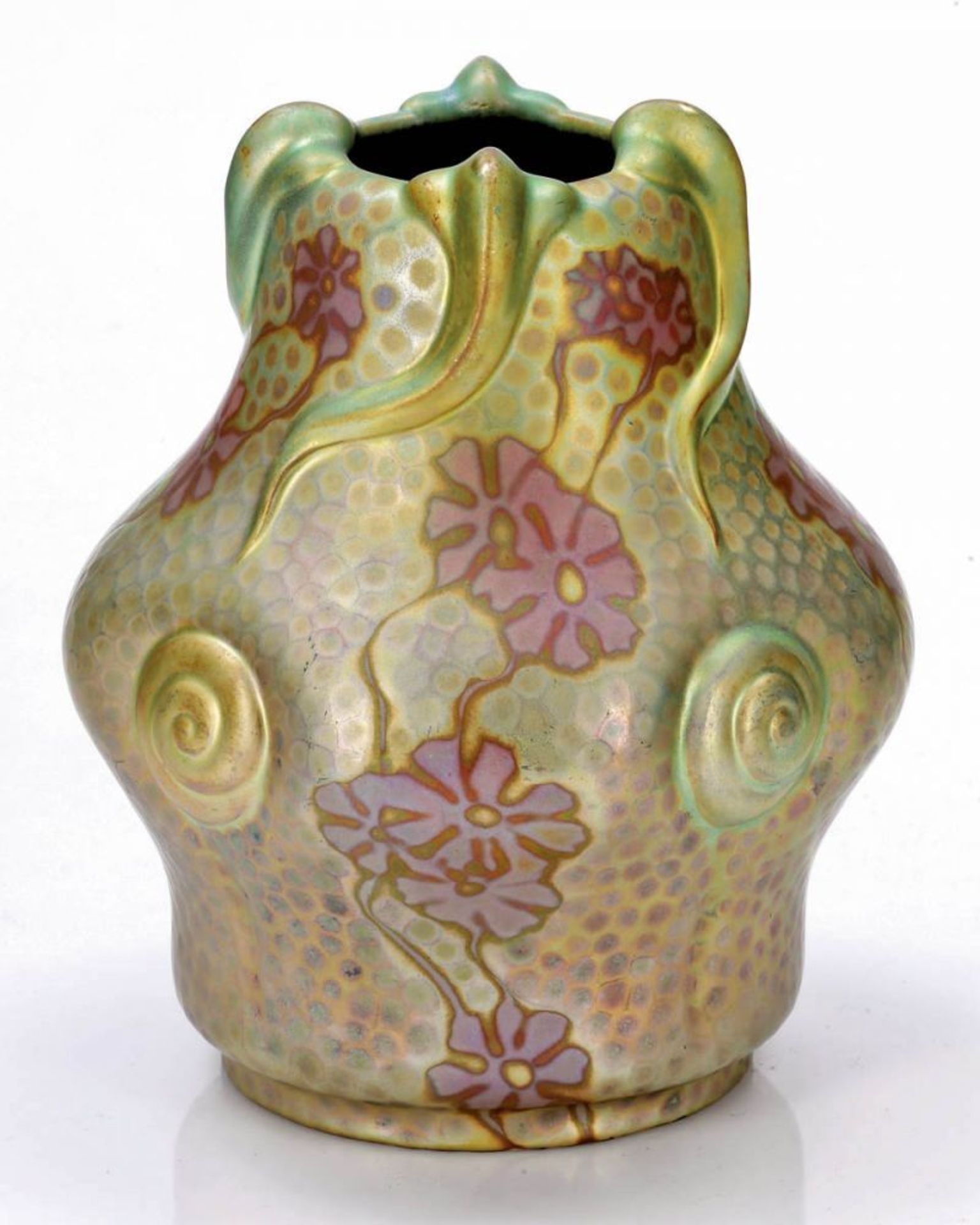 Vase - stilisierte Blätter und Blüten Zsolnay, Pécs um 1897. Porzellan-Fayence mit geätzter