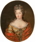 Französicher Maler des 18. Jahrhunderts - Bildnis einer jungen Dame mit Perlencollier - Öl/Lwd. (