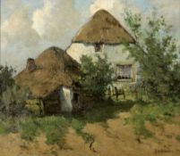 Johannes Josephus Garjeanne 1860 - 1930 - Bäuerliches Haus - Öl/Lwd. 41 x 47 cm. Doubl. (Platte).
