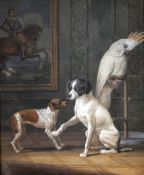Siegwald Johannes Dahl 1827 Dresden  - 1902 Dresden attr. - Zwei Hunde und Kakadu - Gouache/