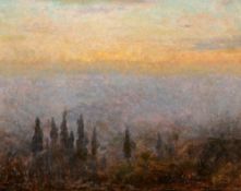 Arthur de Tivoli Impressionist um 1900 - Südliche Landschaft im Morgenlicht - Öl/Holz. 23 x 29,5 cm.